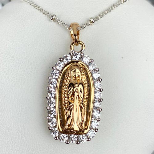 Gold Holy Mary Charm Necklace(Closeup)