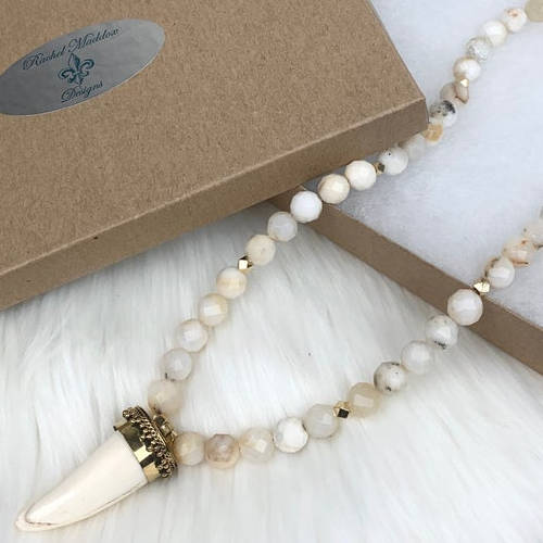 Faceted White Lace Agate Necklace (Box Display)
