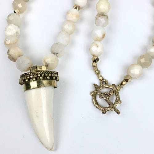 Faceted White Lace Agate Necklace (Display)