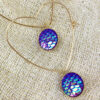 Gold Brass Hoop, Heart Dangle Earrings (Closeup Display)
