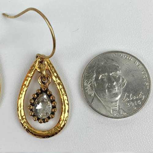 Gold Hammered Teardrop Crystal Charm Earrings (size display)