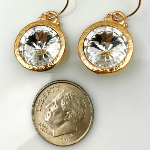 Gorgeous Sparkly Gold Plated Hammered Rivoli 12mm Swarovski® Crystal Earrings on 14K Gold Filled Earwires