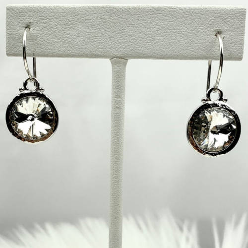 Hammered Rodium 12mm Swarovski® Crystal Earrings (hanging silver)