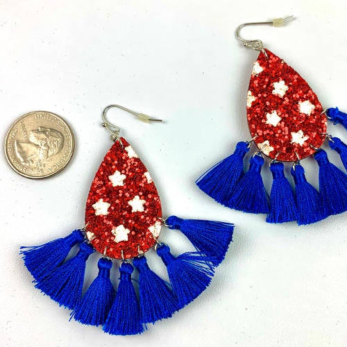 Patriotic Red White & Blue Star Tassel Earrings