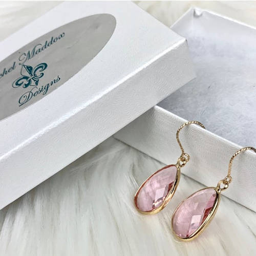 Pink Glass Gold Plated Teardrop Earrings (box display)