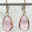 Pink Glass Gold Plated Teardrop Earrings (closeup display)