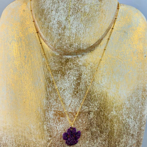 Purple Crystal Tiger Paw Necklace (gold display)