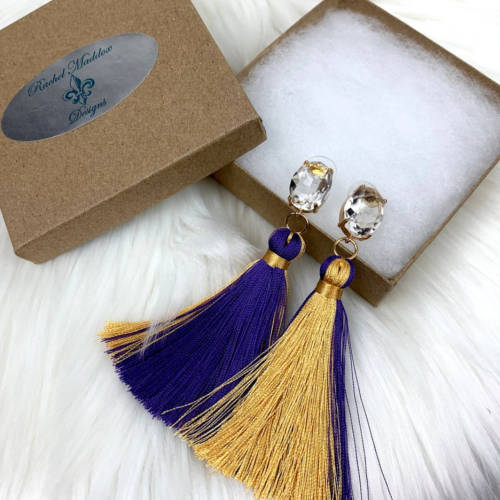 Purple & Gold Tassel Earrings (box display)