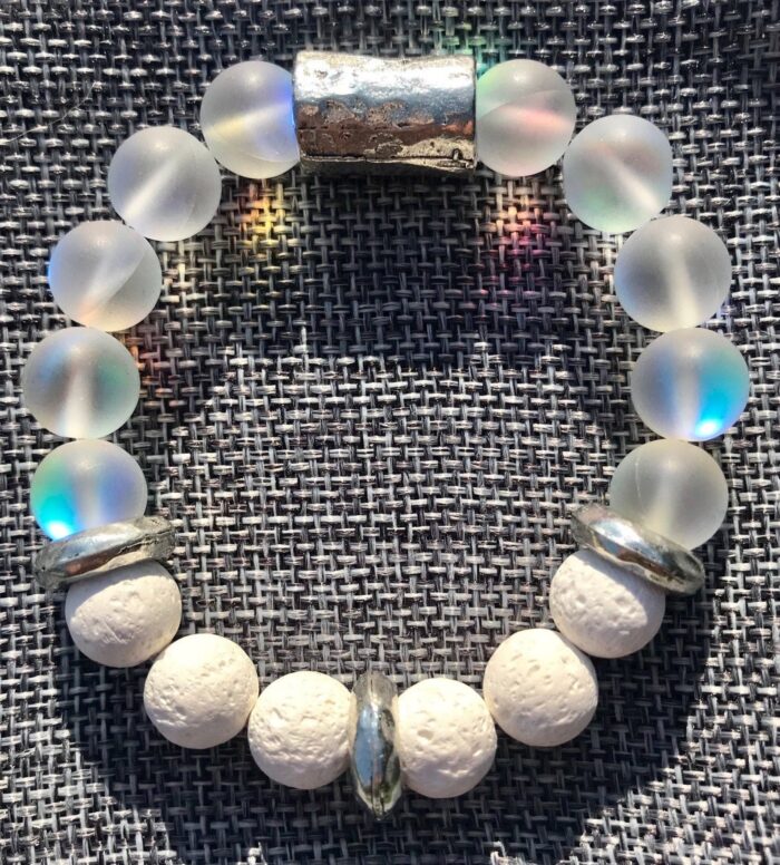 Lovely Moonlight Crystal White Matte Bracelet/Ess Oil Diffuser/Lava Bead/Gemstone Diffuser/Oil Diffuser/Essential Oil Jewelry/Aromatherapy - Image 2