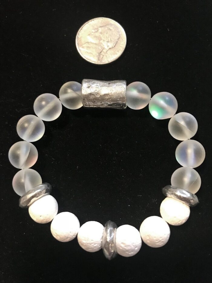 Lovely Moonlight Crystal White Matte Bracelet/Ess Oil Diffuser/Lava Bead/Gemstone Diffuser/Oil Diffuser/Essential Oil Jewelry/Aromatherapy - Image 5
