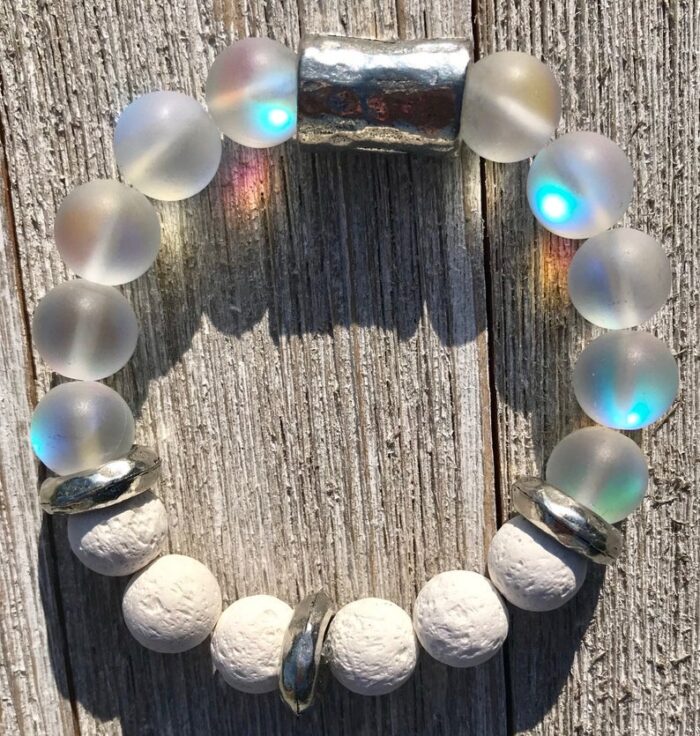 Lovely Moonlight Crystal White Matte Bracelet/Ess Oil Diffuser/Lava Bead/Gemstone Diffuser/Oil Diffuser/Essential Oil Jewelry/Aromatherapy - Image 4