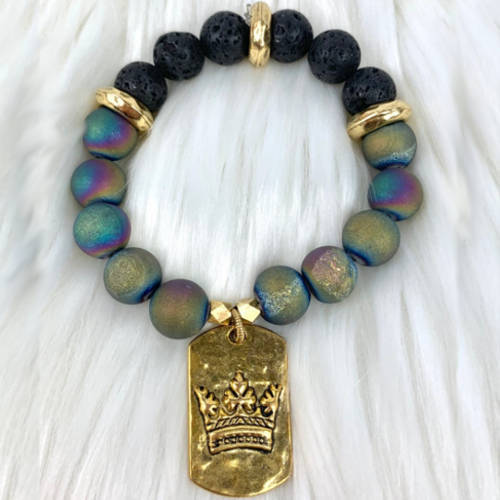 Hammered Crown Charm Tag Essential Oil Diffuser Bracelet (Main)