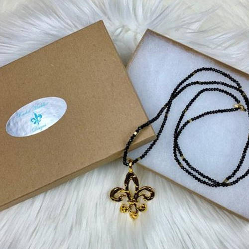 Fleur De Lis Black Crystal Necklace (pillow display)