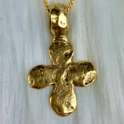 Gold Hammered Ancient Cross