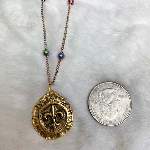 Coin Fleur De Lis Charm Necklace