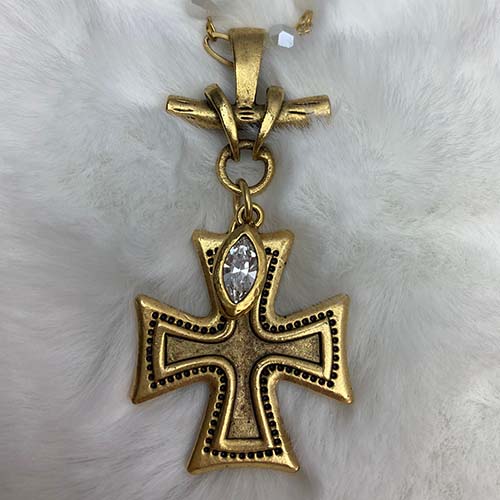Antique Gold Cross With Marquise Charm Necklace