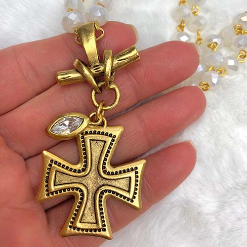Antique Gold Cross With Marquise Charm Necklace