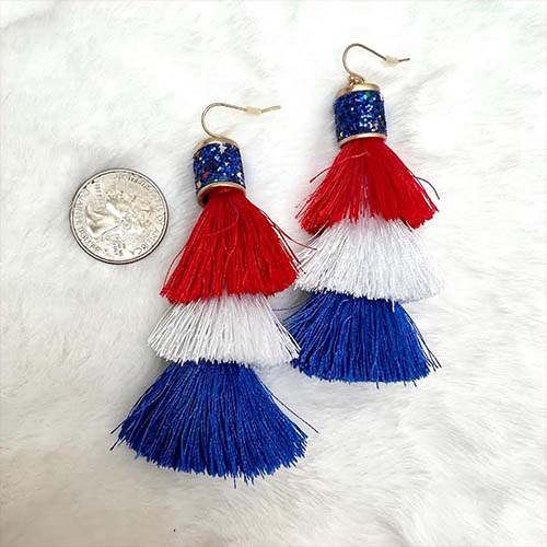 American USA Flag Tassel Drop Earrings