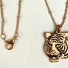 -18K Gold Plated Satellite Chain (lead, cadmium & nickel free) - 16", 18" or 24" available lengths -Gold Plated Pewter Tiger Head Pendant