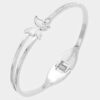 Butterfly Accented Rhinestone Silver Plated Closure Bracelet
