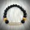 Therapeutic Black Lava Rock Bead & Gold Electroplated Lava Rock Bead Bracelet