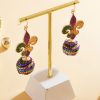 Mardi Gras Glittered Fleur de Lis Sequin Ball Dangle Earrings - Image 4