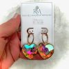 Beautiful AB Gold Heart Stone Dangle Earrings w/Omega Closure