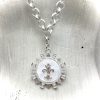 Mother of Pearl Fleur de Lis Pendant with Clear Cubic Zirconia