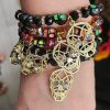 Halloween Gold-Plated, Clear Rhinestone Skull 7" Stretch Bracelet - Image 2