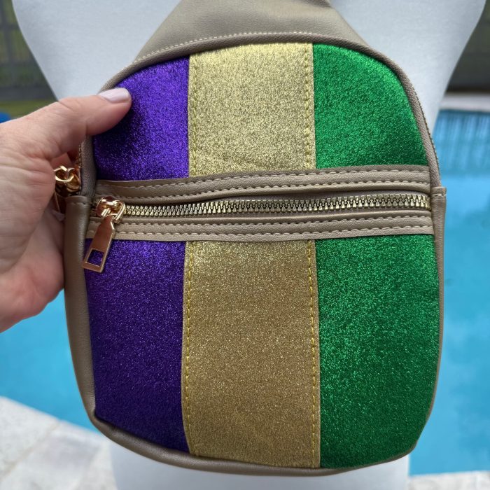 Faux Leather Mardi Gras Sparkle Cross Body Bag - Image 2