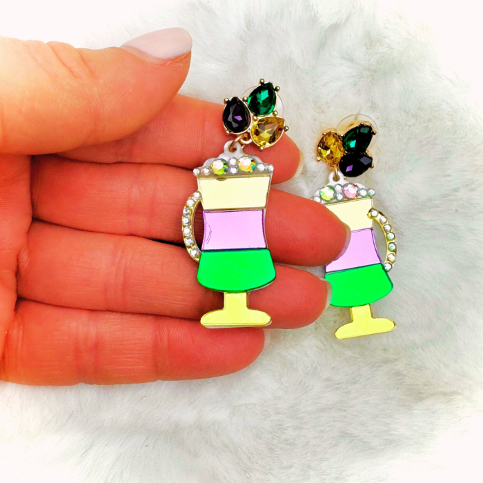 Mardi Gras Pint Beer Dangle Earrings