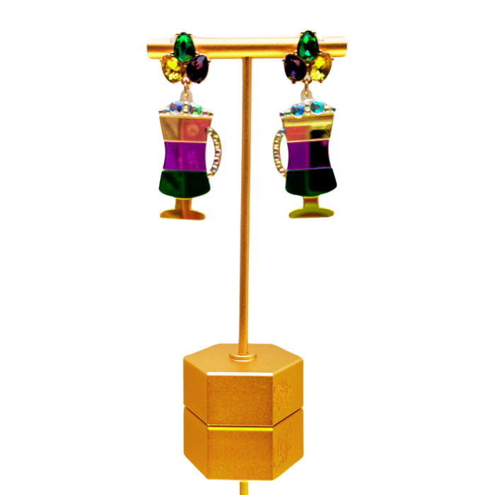 Mardi Gras Pint Beer Dangle Earrings - Image 2