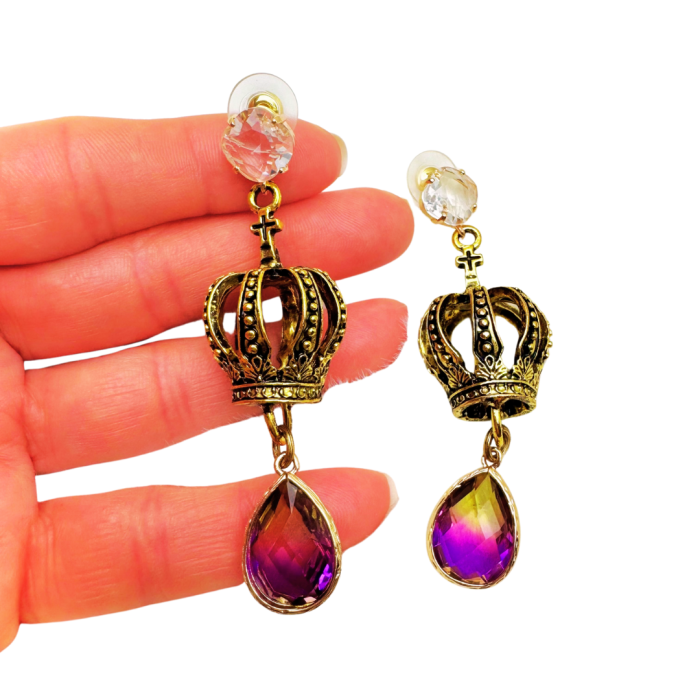 Gold Mardi Gras Crown Earrings