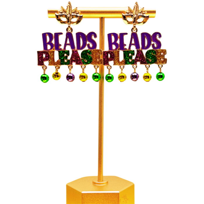 Mardi Gras “Beads Please” Glitter Dangle Earrings - Image 4