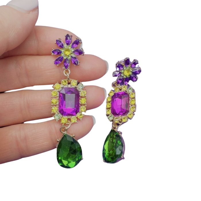 Mardi Gras Teardrop Dangle Earrings - Image 3