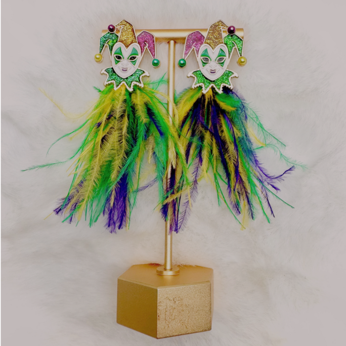 Mardi Gras Jester Feather Earrings