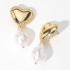 14K Gold and Pearl Heart Dangle Earrings - Image 4
