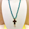 Turquoise Necklace with Gold Hammered Cross & Drop Crystal - Image 3