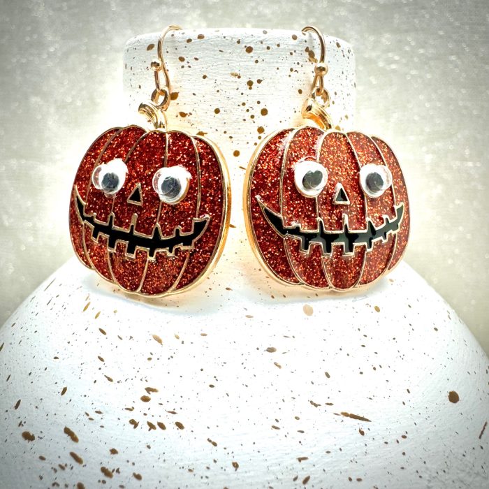 Googly-Eyed Glitter Pumpkin Earrings