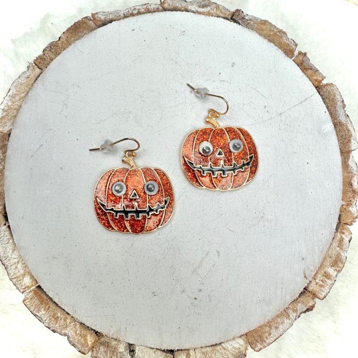 Googly-Eyed Glitter Pumpkin Earrings - Image 3