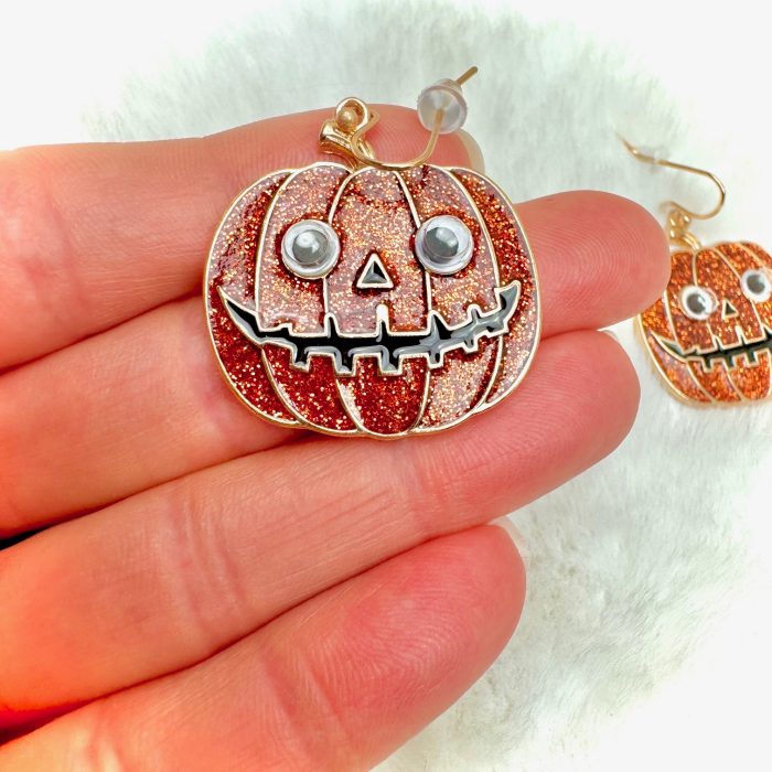 Googly-Eyed Glitter Pumpkin Earrings - Image 4